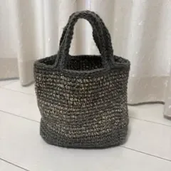 ハンドメイド 深緑×スパンコール かごバッグ 麻紐 ミニバッグ