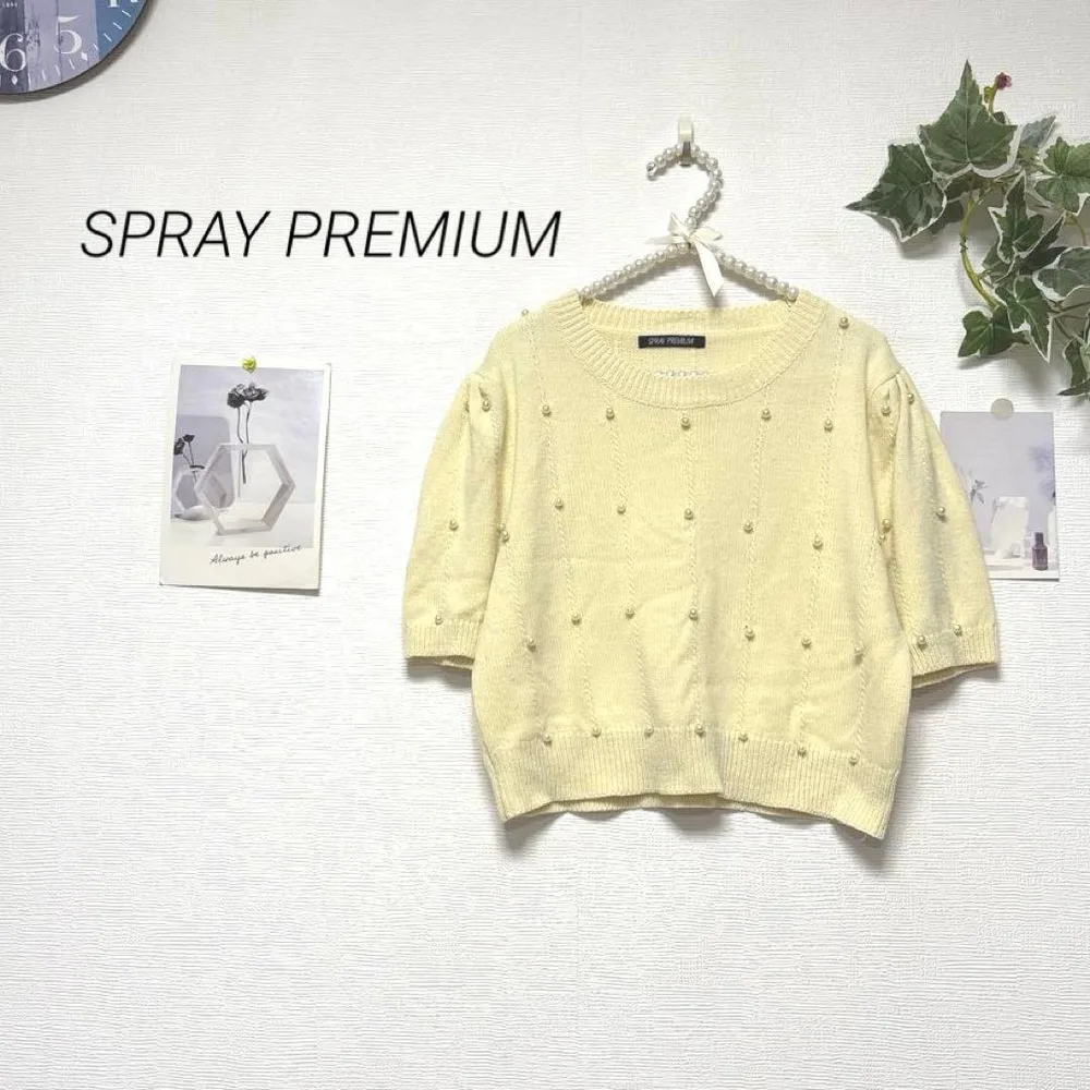 12223 SPRAY PREMIUM フェイクパール半袖ニット セーター