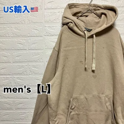 ●D323【US輸入】プルオーバー スウェットパーカー ベージュ系 メンズ【L】