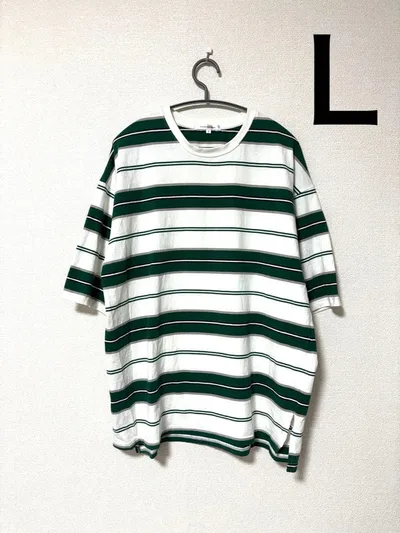SUGGESTION ボーダー Tシャツ グリーン Lサイズ