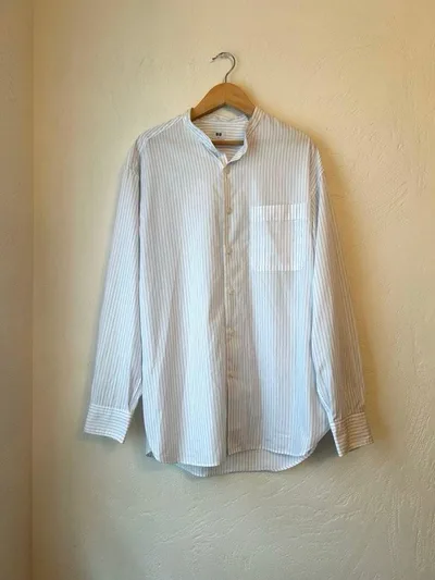 UNIQLO ユニクロ シャツ 長袖 バンドカラー ストライプ S