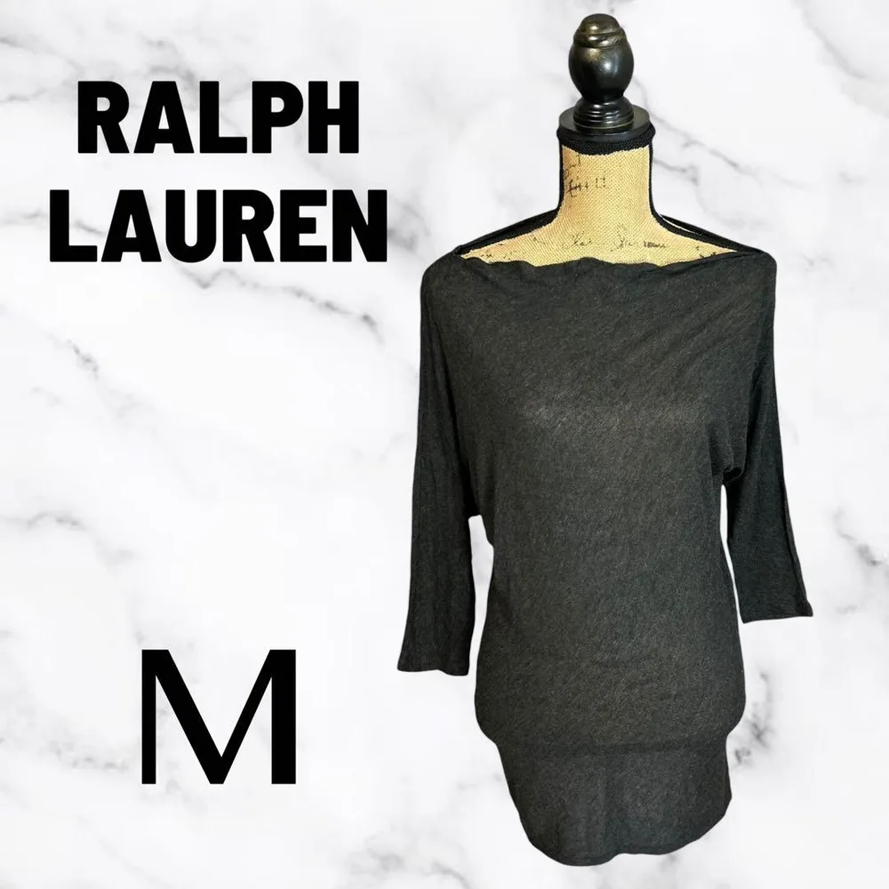 【RALPH LAUREN】五分袖ロングカットソー 薄手 ダークグレー M