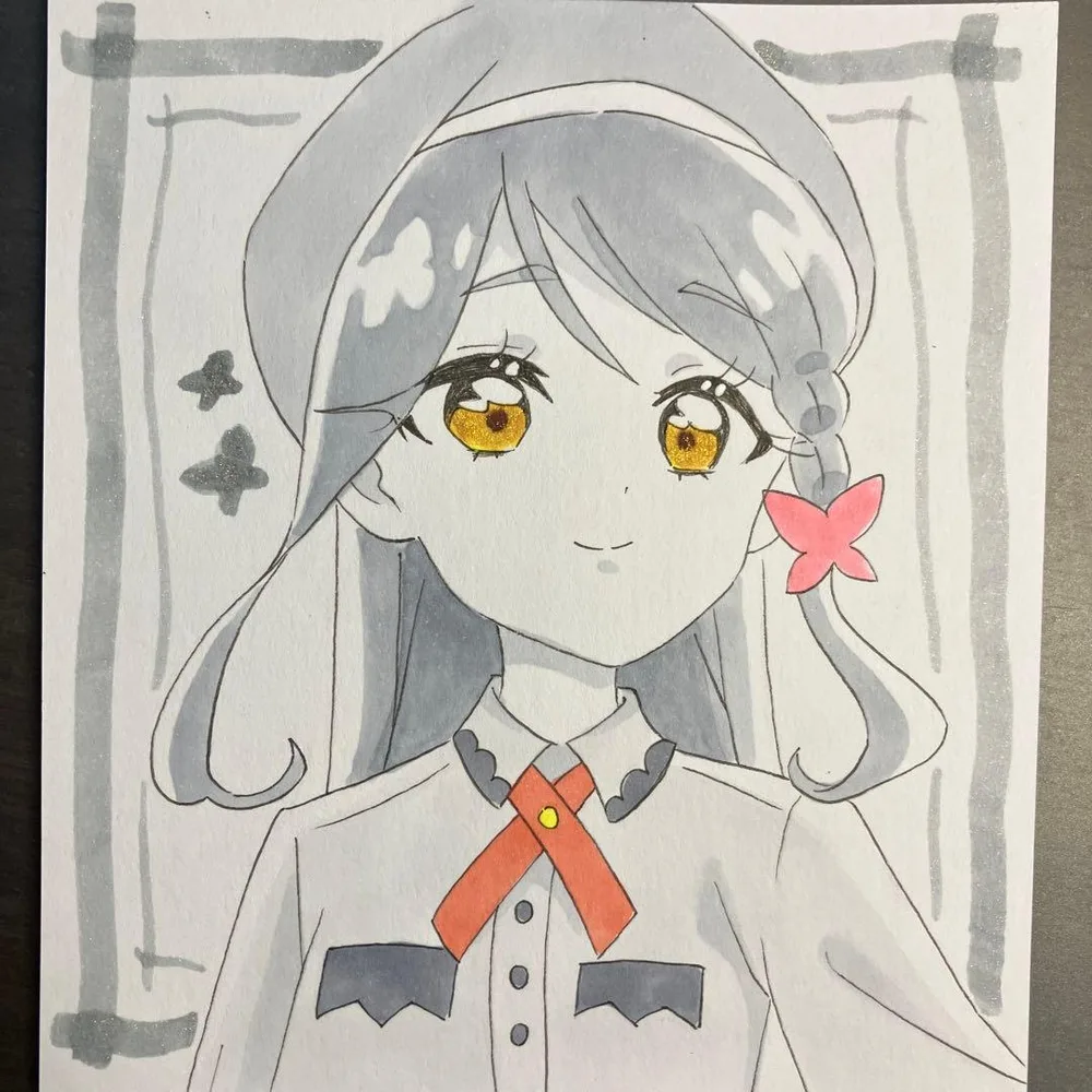 手描き イラスト 名探偵プリキュア 帆羽くれあ モノクロ 女の子
