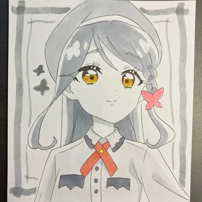 手描き イラスト 名探偵プリキュア 帆羽くれあ モノクロ 女の子