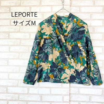 レポルテ 花柄ブラウス カシュクールブラウス M グリーン 肩パッド