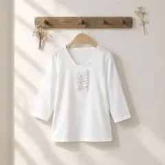 MOKA 日本製 リボン Vネック 長袖Tシャツ 綿100% S 七分袖