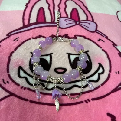 ハンドメイド ビーズブレスレット パープルチャーム