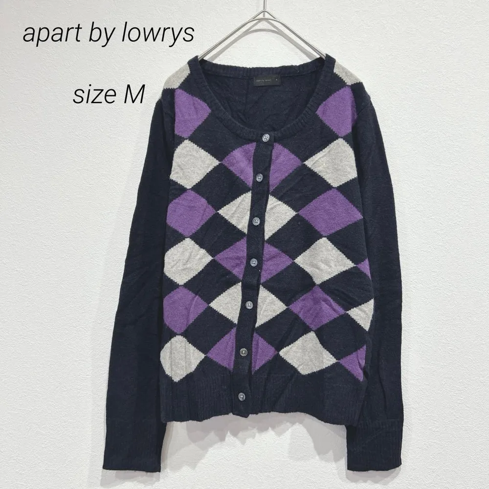 apart by lowrys カーディガン アーガイル柄 長袖 ネイビー 紫