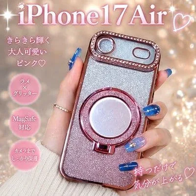 【キラキラ輝く♡】iPhone17 Air ケース ピンク グリッター リング