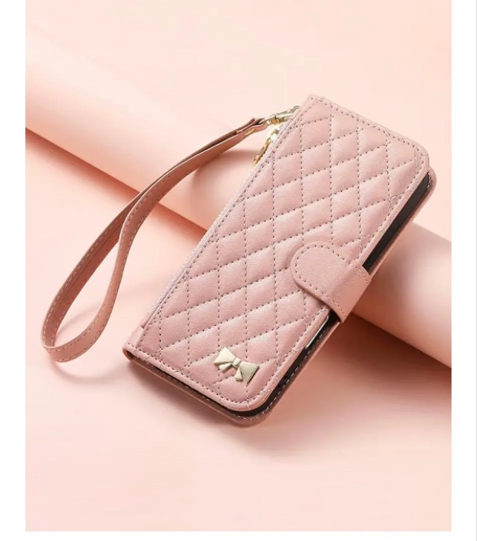 キルティング手帳型スマホケース ピンク⭐️リボンストラップ付iPhone17Air