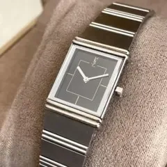 稼働品 YSL イヴサンローラン スクエア 黒文字盤 シルバー レディース腕時計