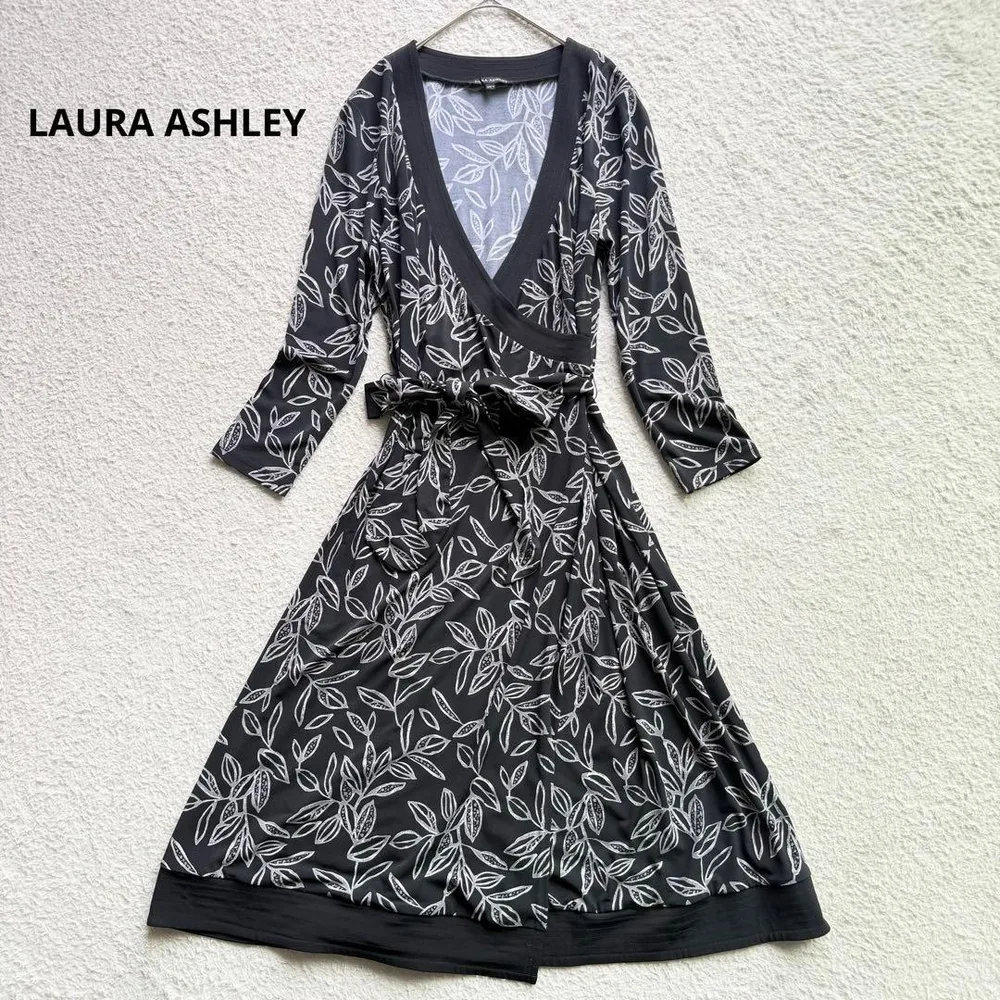 美品 ローラアシュレイ カシュクール ラップワンピース Aライン 9 ブラック