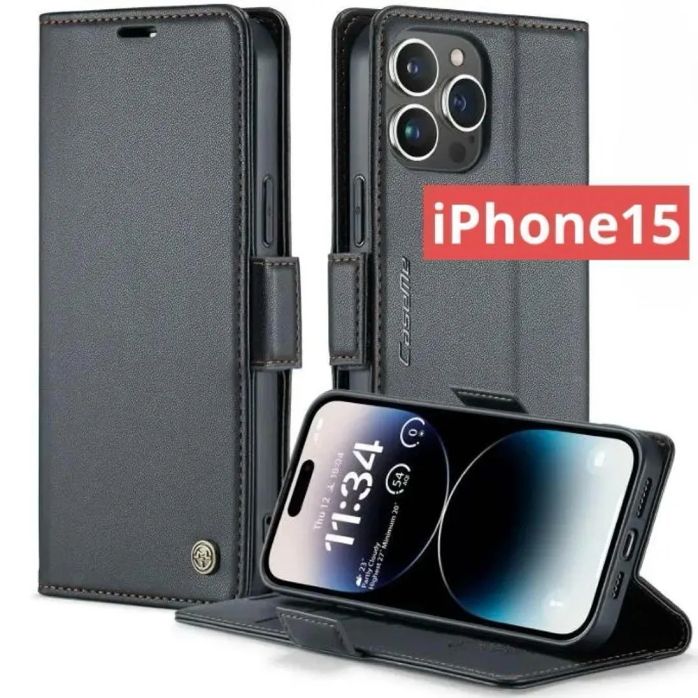 手帳型スマホケースiPhone15(ブラック)iPhoneケースレザーケース42