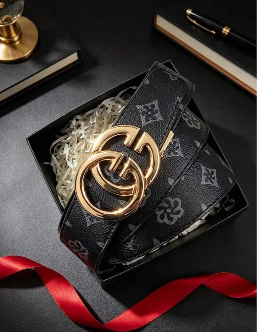 GUCCI メンズ ベルト ブラック ゴールドバックル