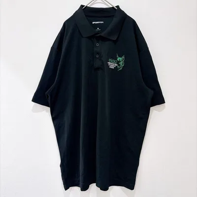 スポートテック ポロシャツ 襟 半袖 刺繍 2XL 黒 ポリ オーバーサイズ