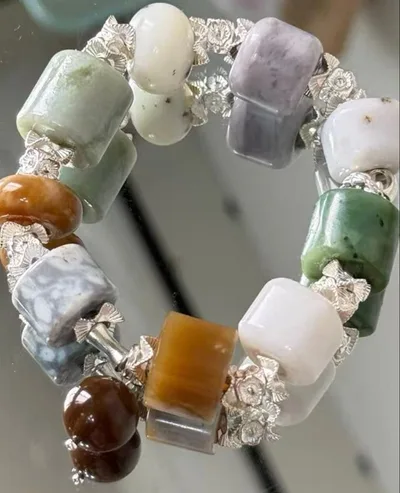 天然和田玉 ブレスレット パンドラ風 ミックス ハンドメイド 一点物
