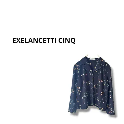 【EXELANCETTI CINQ 】シャツ ブラウス 長袖 花柄 36 紺