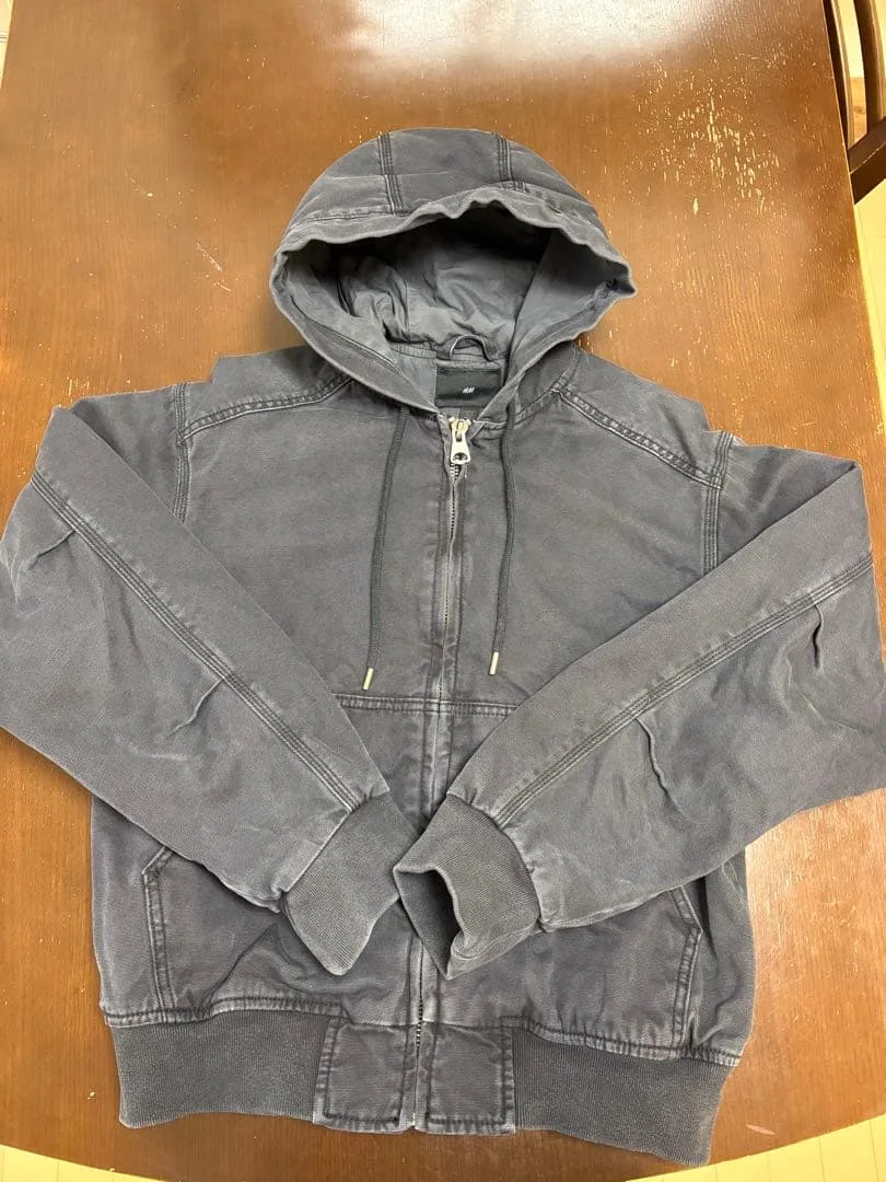H&M メンズ ジップアップ フードブルゾン ダークグレー S