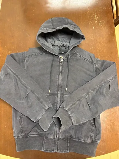 H&M メンズ ジップアップ フードブルゾン ダークグレー S