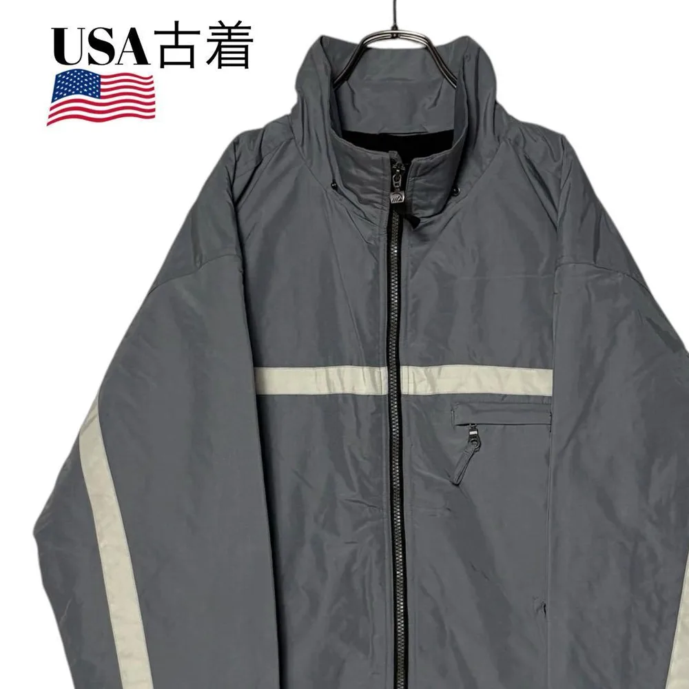 00s USA古着ウォームアップジャケット グレー M〜L 裏地フリースブルゾン