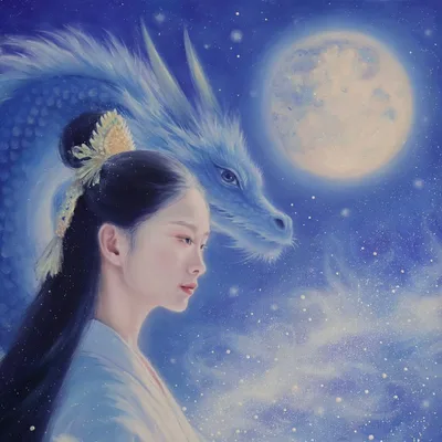 【一点物】浄化|瀬織津姫 龍 F3 油絵 原画 アート 月 スピリチュアル 星