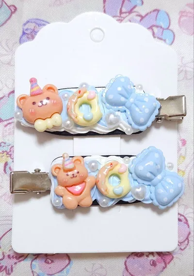 ♡くま&スイーツモチーフ♡ヘアクリップ♡ハンドメイド♡ホイップデコ♡