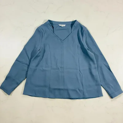 美品✨PLST プラステ 長袖ブラウス Vネック ブルー M(E654)