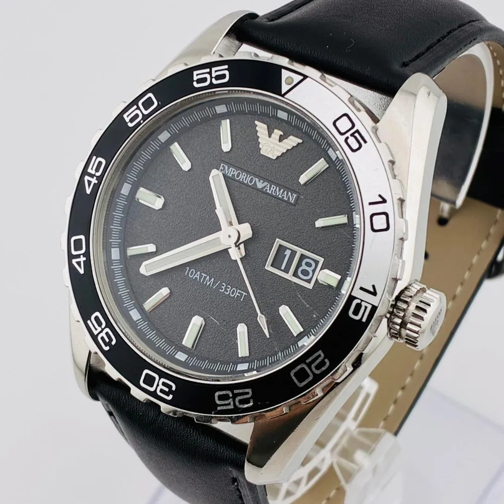【電池交換済】 EMPORIO ARMANI メンズ腕時計 デイト 新品ベルト