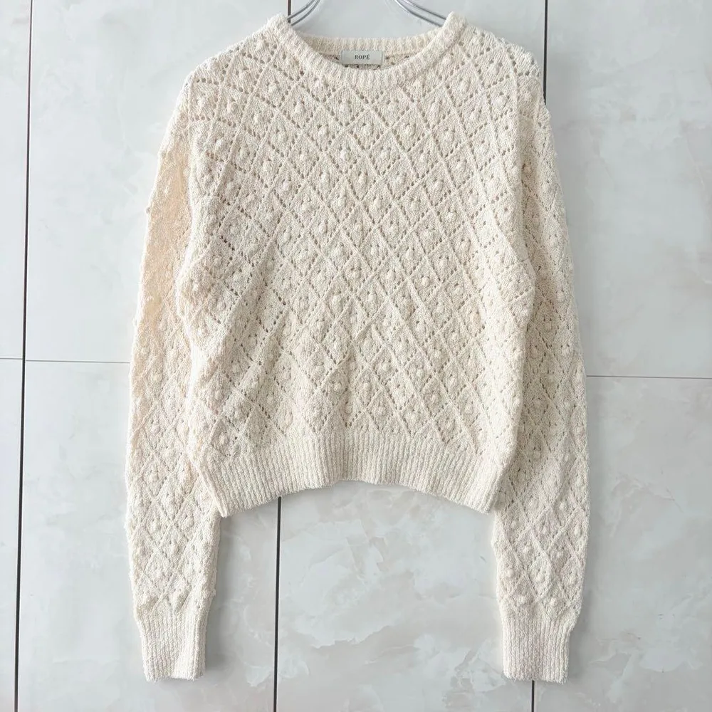 ROPE ロペ ダイヤ柄ポップコーン編みプルオーバー ニット F
