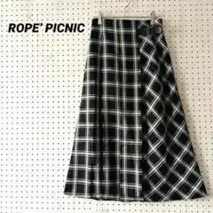 ロペピクニック チェック ロングスカート ラップ風 ベルト 38 Aライン