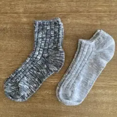 ユニクロ メンズ ショートソックス スラブ リブ グレー系