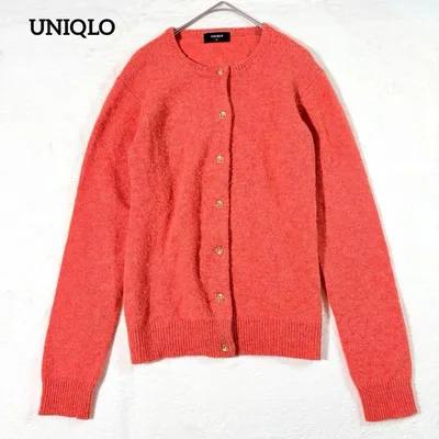 UNIQLO ウール ニット カーディガン ピンククルーネックM ウール混