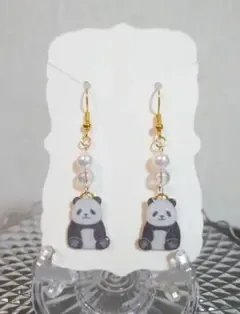 ハンドメイド パンダ ピアス 動物 動物園 アニマル レジン