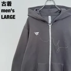 古着 BELLA+CANVAS パーカー ジップアップ 紙ヒコーキ グレー L