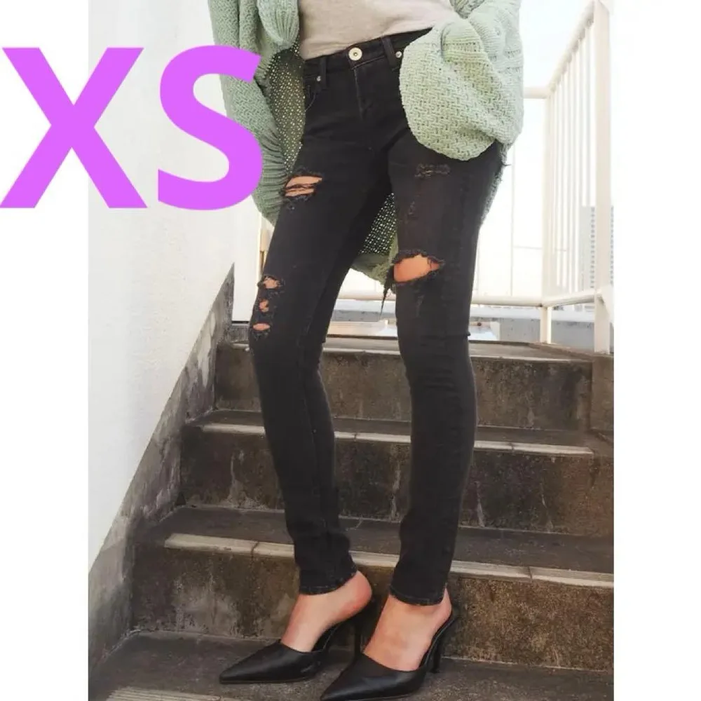GYDA スキニーデニムパンツ クラッシュ加工 ブラック