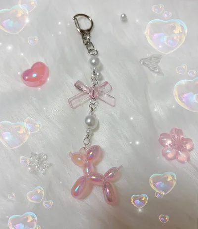 ハンドメイド ┆͓̽ビーズキーホルダー ♡ピンクのバルーン犬♡ コレクトブック