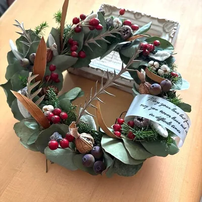 ドライフラワーリース ポポラスと木の実の秋のリース クリスマスリース