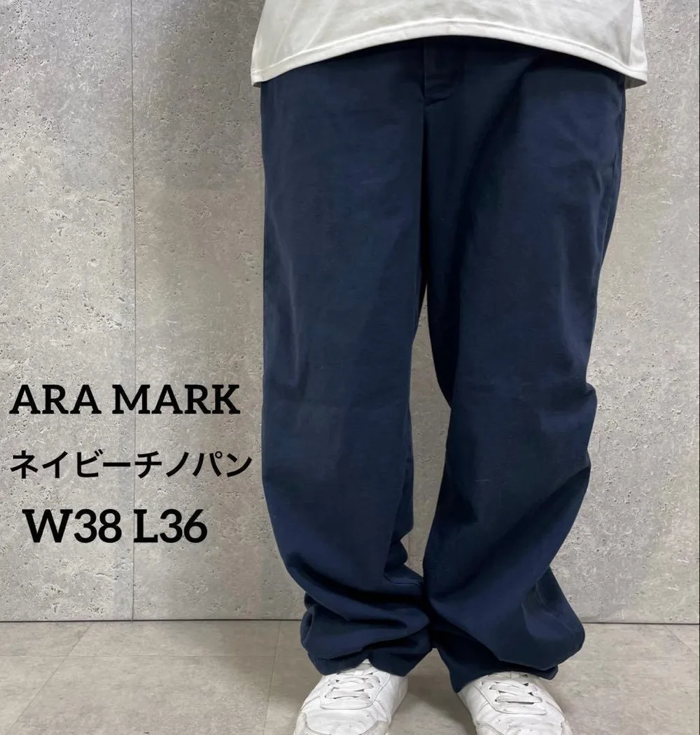 ARAMARK ワークパンツ ネイビーチノパン メキシコ製 W38 L36