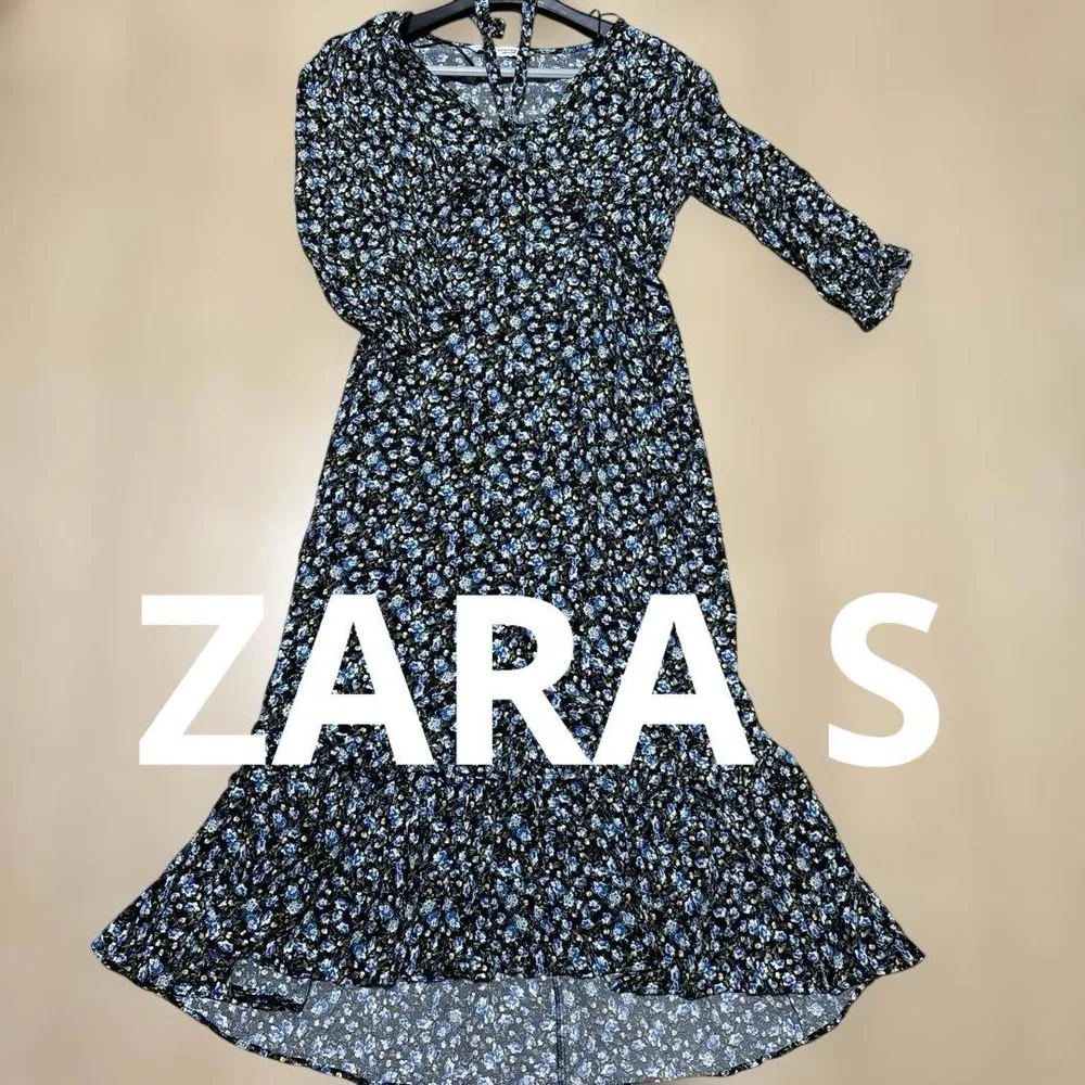 ZARA ザラ 花柄 ロング ワンピース ブラック 長袖 レディース S