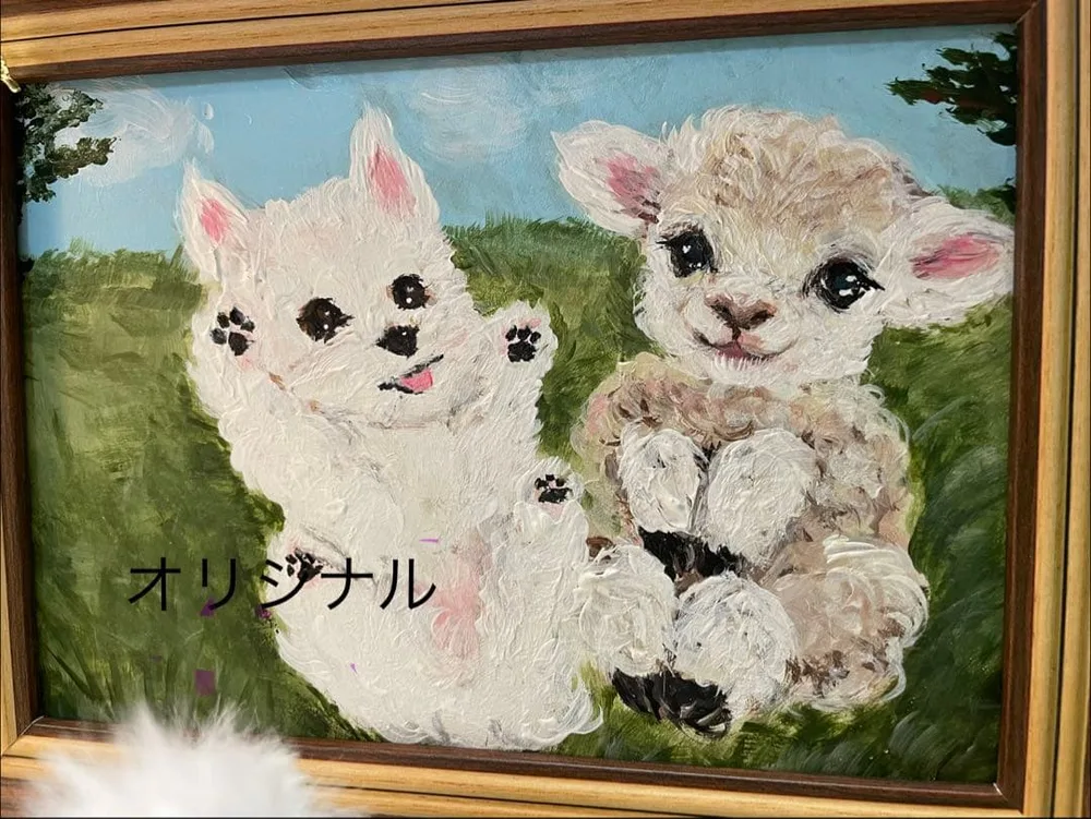 ウエスティ 羊 アクセサリー付きアクリル画原画 モールドールセット