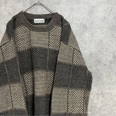 90s vintage 柄ニット セーター コットン メンズL 古着 個性派
