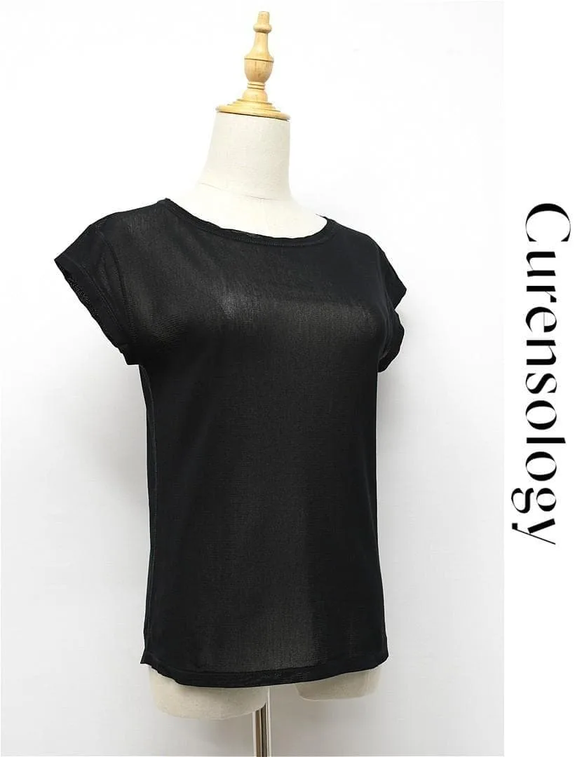 C585 Curensology コットンチュールプルオーバー シースルー 黒