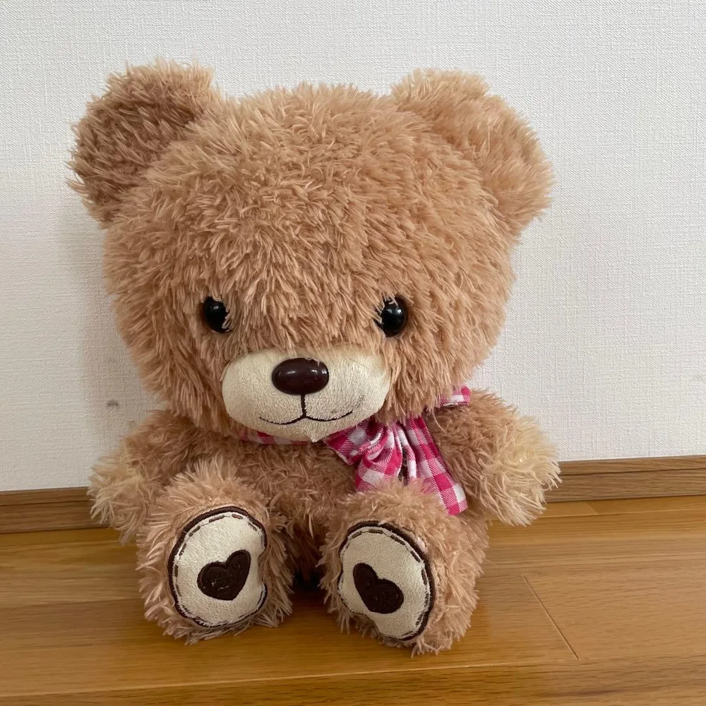テディベア ぬいぐるみ ピンクチェック柄スカーフ