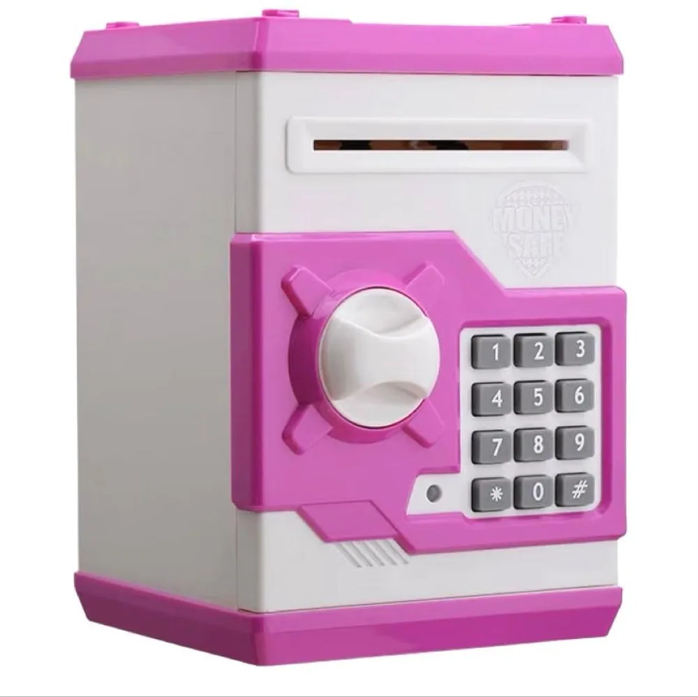 【新品】パスワードロック付き 貯金箱 金庫型 ピンク 箱付き プレゼントにも