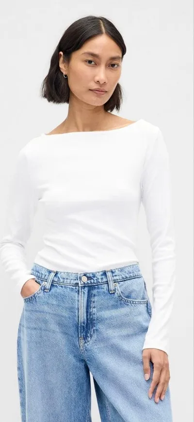GAP ボートネック 長袖カットソー 白