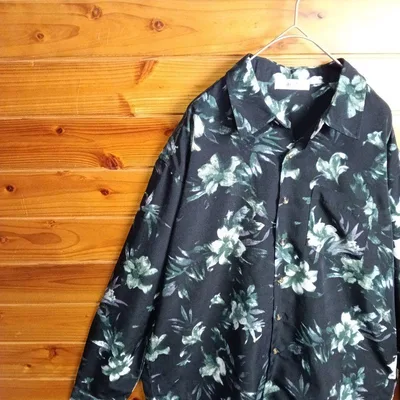 WEGO ウィゴー 長袖シャツ 柄シャツ 花柄 総柄 オーバーサイズ M 黒