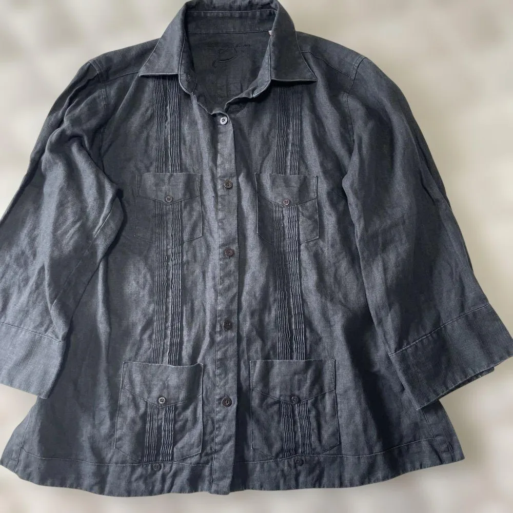 ラ ハバナ キューバシャツ ヴィンテージ リネンピンタック ブラック 黒 XL