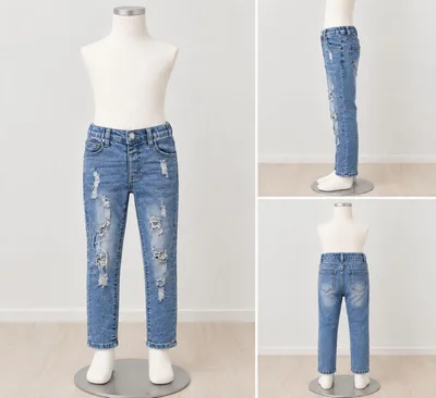 キッズ デニムパンツ ダメージ加工 ロングパンツ
