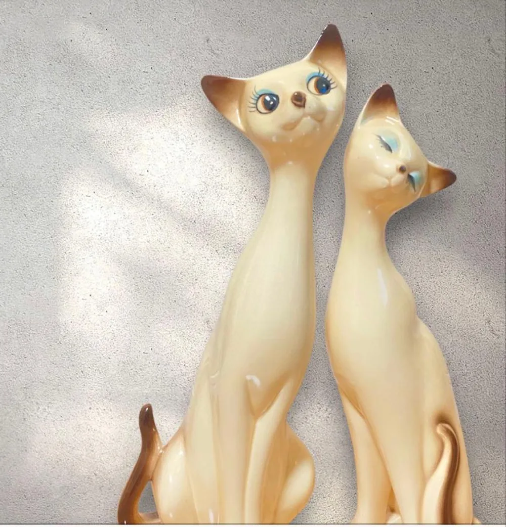 昭和レトロ シャム猫 ペア 陶器 置物