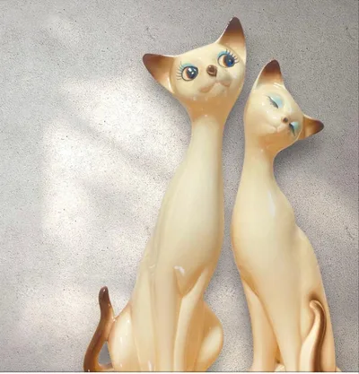 昭和レトロ シャム猫 ペア 陶器 置物